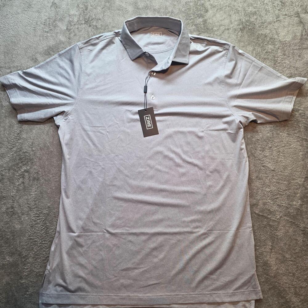 ZIRE Polo Shirt Mens M Gray Solid Stretch Jersey Knit Performance Golf Casual
